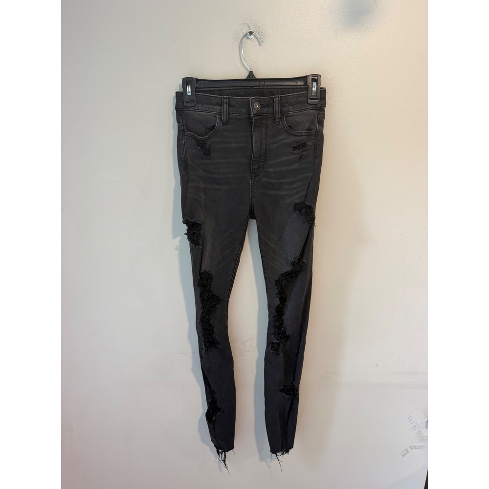American Eagle Next Level Stretch Distressed Skinny Jeans Black Size 0 Regular